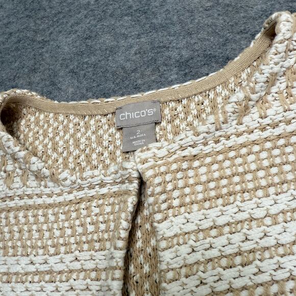 Chico's Fringe Tweed Open Cardigan Sweater Womens 2 US Large White Nude Casual - Picture 1 of 10